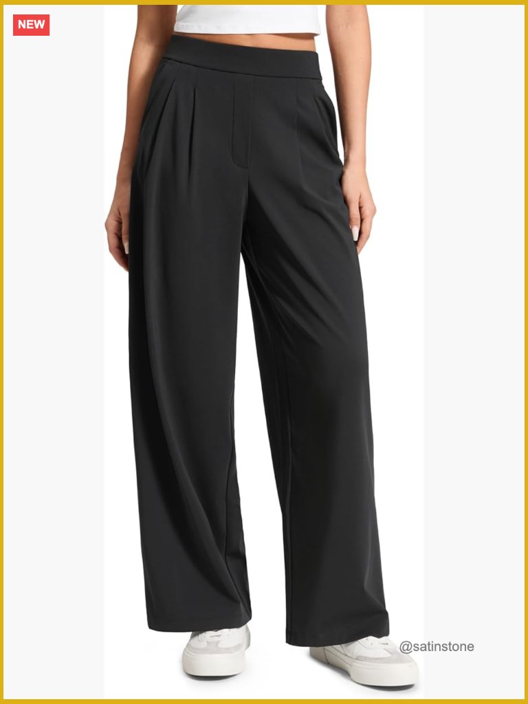 Wide Leg Work Pants With Pockets 4-Way Stretch Business Casual Trousers